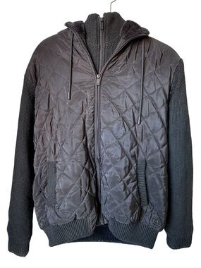 Marc Asher NY Quilted Black Puffer Jacket w/ Knit Sleeves Fur Lined Women’s M